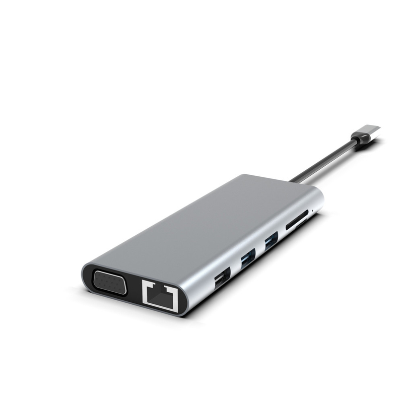 9 در 1 100W USB C Hub 4k 60hz Hdmi Card Reader PD USB 3.0/2.0 گیگابیت اترنت USB C Dock