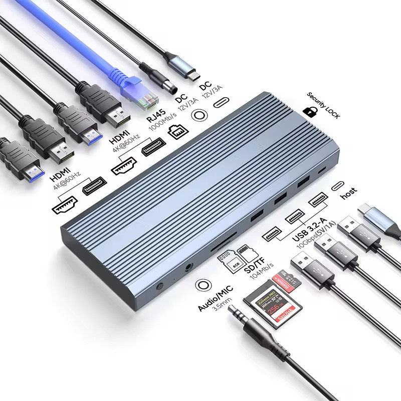 آداپتور USB C 13 در 1 هاب HDMI 4K نوع C به HDMI 4K USB 3.0 2.0 PD تبدیل شارژ