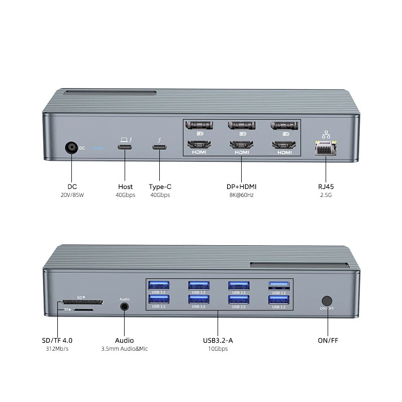 USB C Docking Station Thunderbolt 3 4 Type C 8 پورت های USB 2.5 گیگابیت اترنت مک بوک