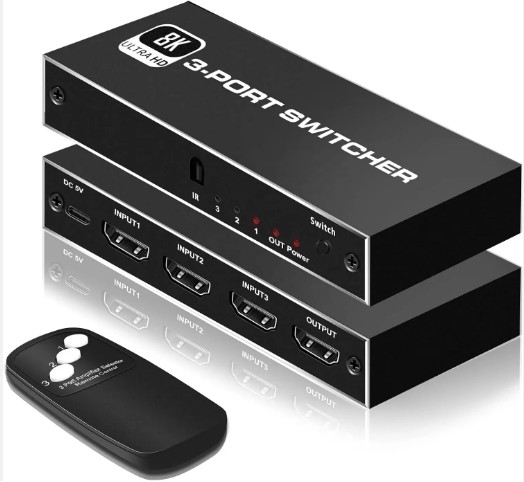 Hdmi 2.1 مانیتور تلویزیون 3 3 در 1 خارج 3 پورت 3x1 مکسر سوئیچ IR کنترل از راه دور نینتندو Hdmi 2.1 سوئیچر