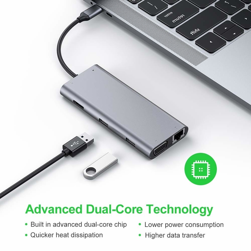 11 پورت 11 در 1 USB Type C Hub 10Gbps USB C Docking Station Plug And Play ادغام نرم افزار