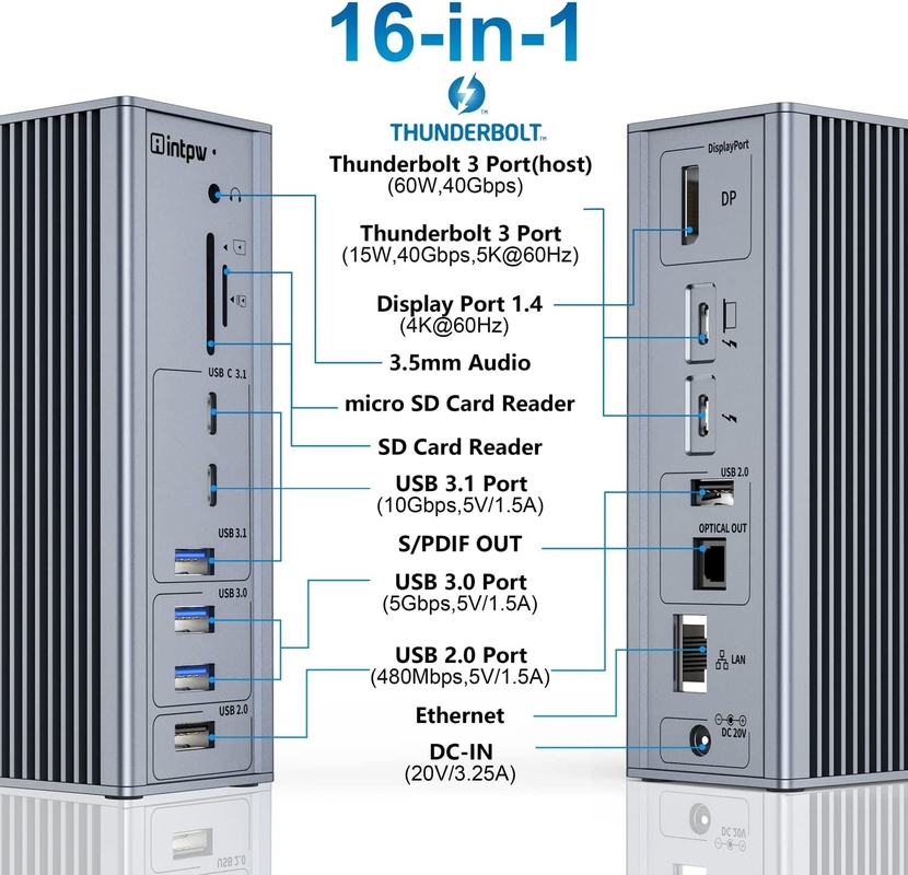 USB C Docking Station Thunderbolt 4 HDMI 8K 60Hz USB4 40Gbps 20 پورت های چندگانه نوع C PD Rj45 HUB USB C 3.2 Gen 2