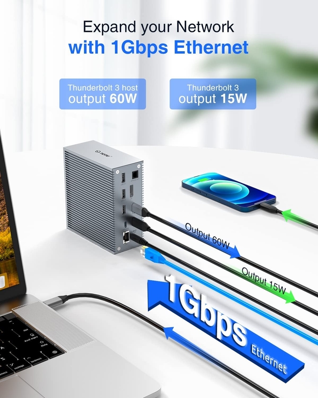 USB C Dock Hdmi 4k 60hz 16 در 1 ایستگاه اتصال پلاگ اند پلی راحتی رنگ نقره ای