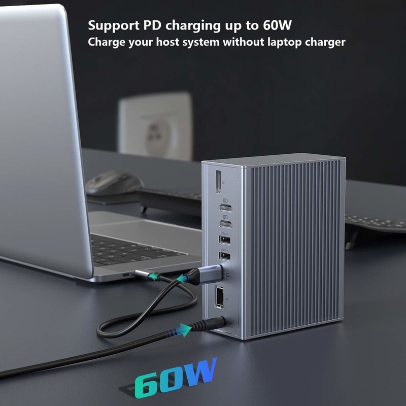 16 در 1 ایستگاه اتصال برای لپ تاپ usb c آداپتور خاکستری 10Gbps نرخ انتقال داده پورت صفحه نمایش