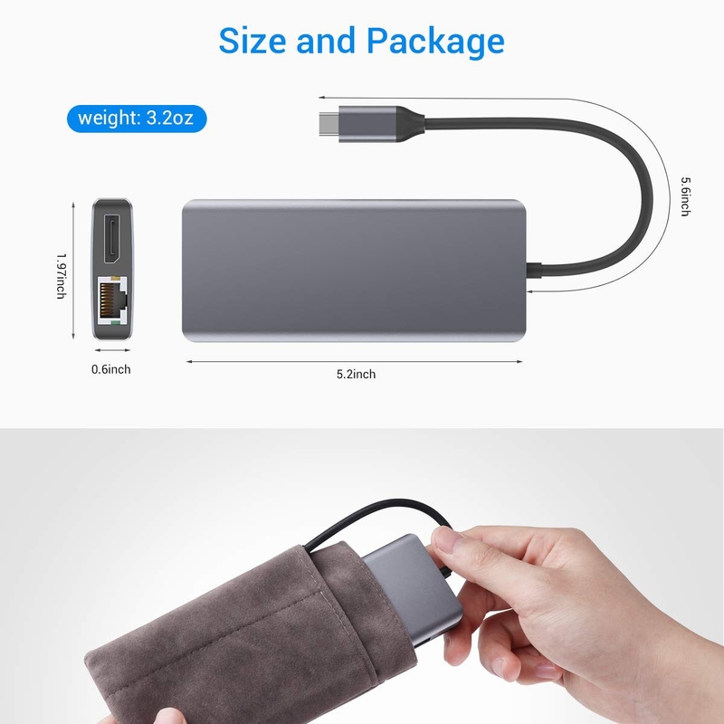 آداپتور چند پورت هاب USB C نقره ای همراه با جک آدیو 3.5 میلی متری HDMI برای مک بوک پرو