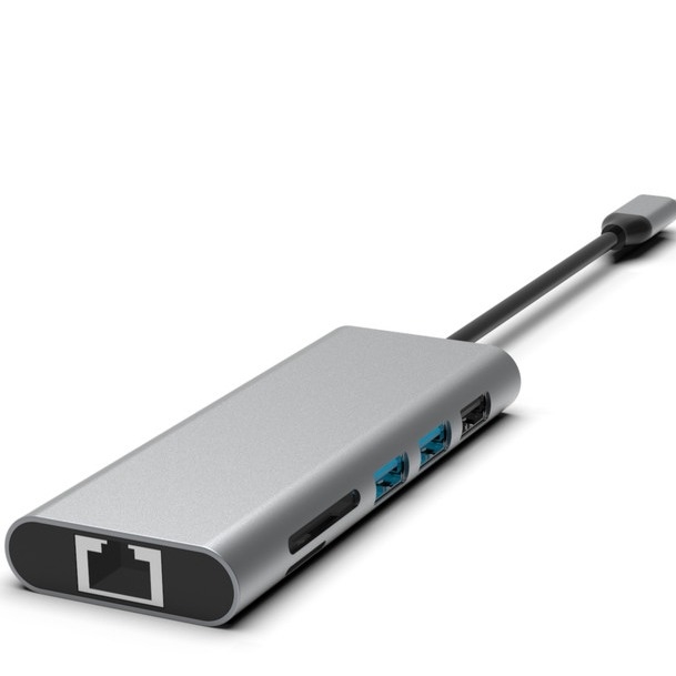 هاب 10 در 1 USB-C نقره ای با HDMI USB 3.0 اترنت 3.5mm جک صوتی برای کامپیوتر و لپ تاپ