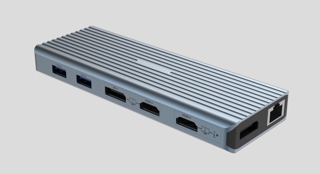 USB 3.1 نوع C تا 9 پورت USB3.0 هاب با گگابیت اترنت RJ45 LAN Port Adapter خاکستری