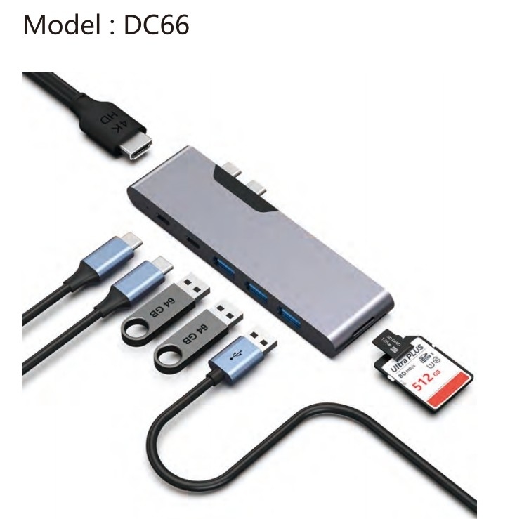 7-In-2 USB C Multiport Hub آداپتور HDMI USB 3.0 SD TF کارت خوان برای مک بوک پرو