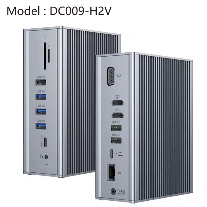 گگابیت اترنت Hdmi USB C Docking Station دو پورت ویدئو صوتی خواننده کارت SD