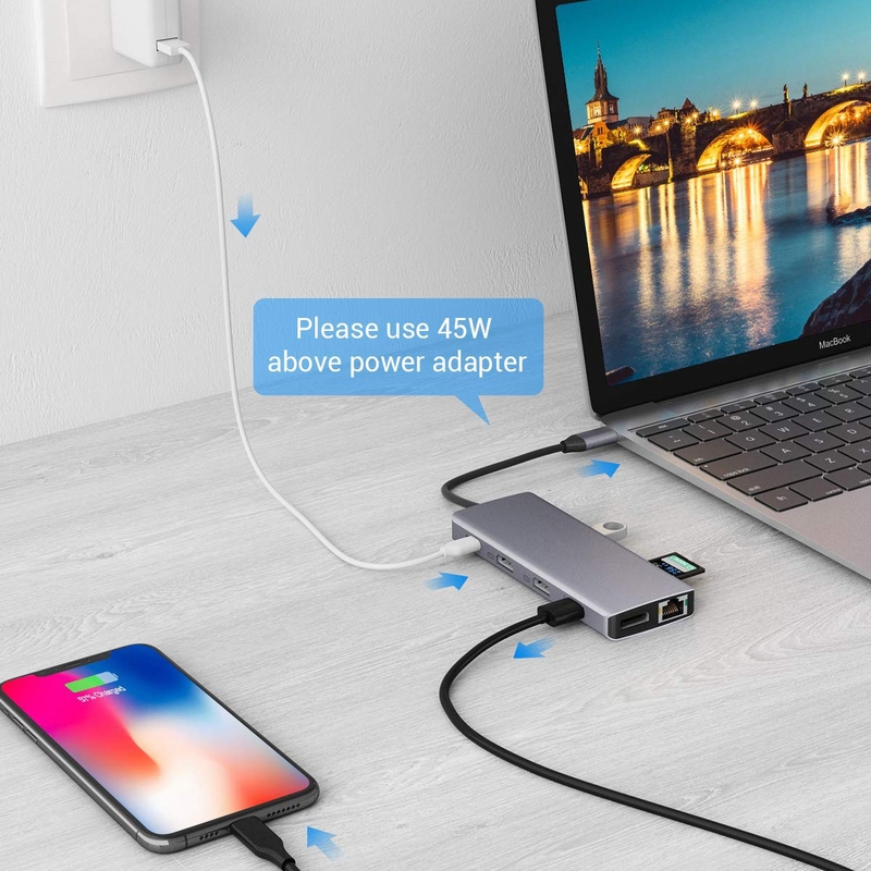 USB A Type C Hdmi Usb Hub با سرعت انتقال 5Gbps و منبع برق