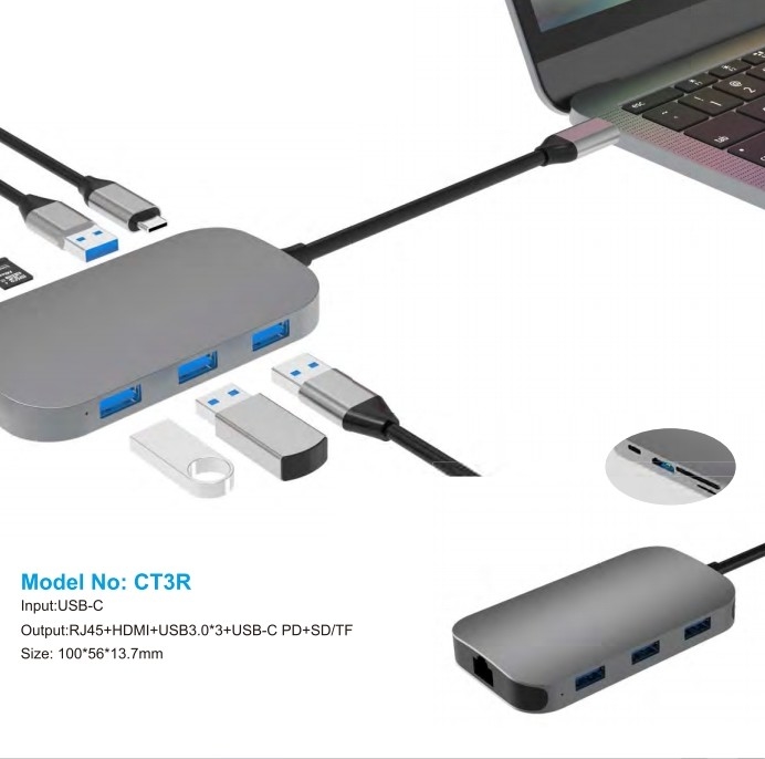 هاب های USB C با پورت PD خواننده کارت SD برای ویندوز MacOS تا نرخ انتقال داده 10Gbps