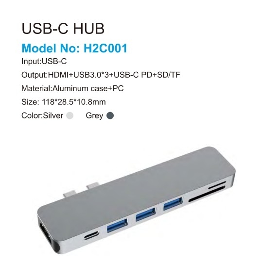 7 در 1 هاب دو نوع C USB C استیشن اتصال پشتیبانی از خواننده کارت 4K HDMI برای مک بوک پرو