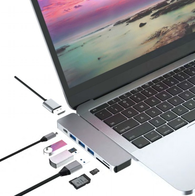 7 در 1 هاب دو نوع C USB C استیشن اتصال پشتیبانی از خواننده کارت 4K HDMI برای مک بوک پرو
