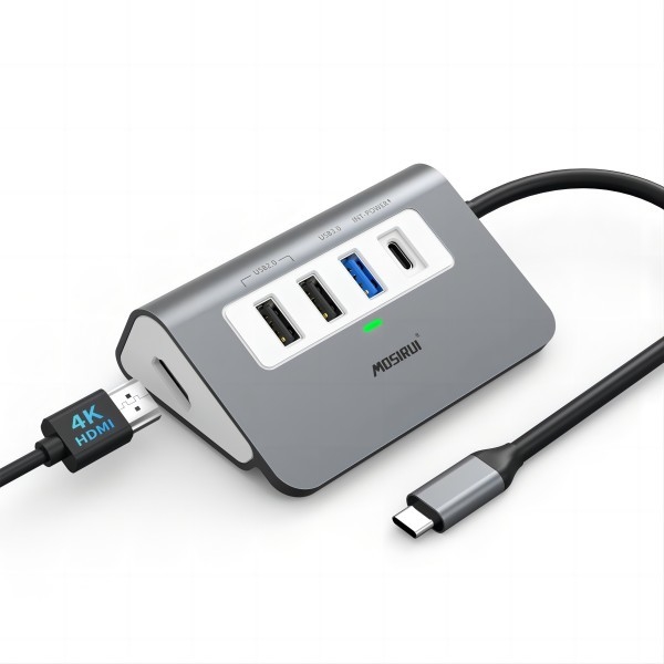 USB C 4 در 1 آداپتور چند پورت با پورت های USB 3.0 4K HDMI برای لپ تاپ نوت بوک
