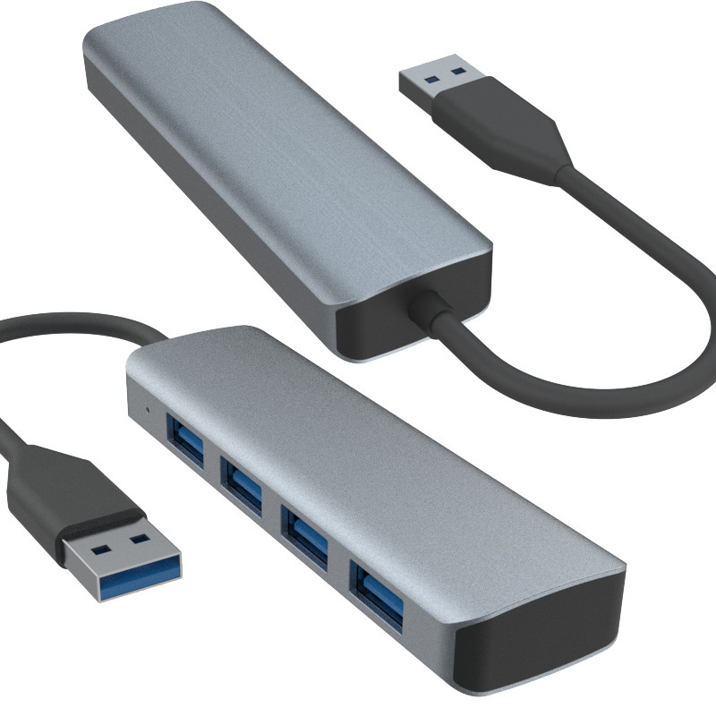 4 پورت USB یک هاب با منبع برق زیبا سیاه خاکستری آلومینیوم هاب آداپتور برای کامپیوتر