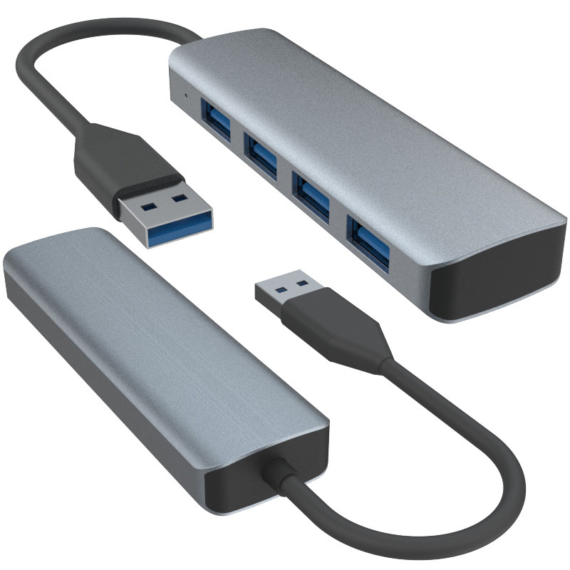 4 پورت USB یک هاب با منبع برق زیبا سیاه خاکستری آلومینیوم هاب آداپتور برای کامپیوتر
