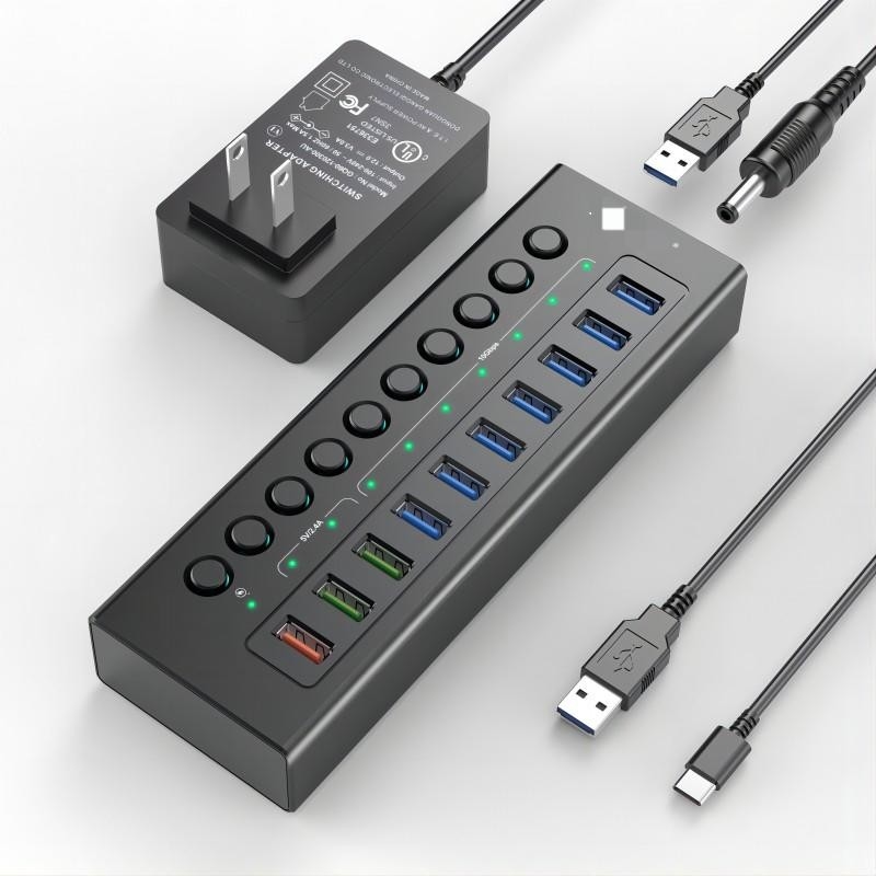 چند پورت هاب USB C 3.0 ایستگاه اتصال لپ تاپ تقسیم کننده یک پورت شارژ هوشمند سوئیچ های فعال / خاموش فردی