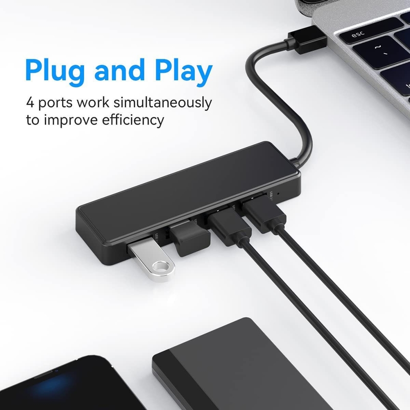 لپ تاپ USB هاب A نوع C سازگاری هاب سیاه خاکستری 5Gbps انتقال داده طول کابل طولانی منبع برق