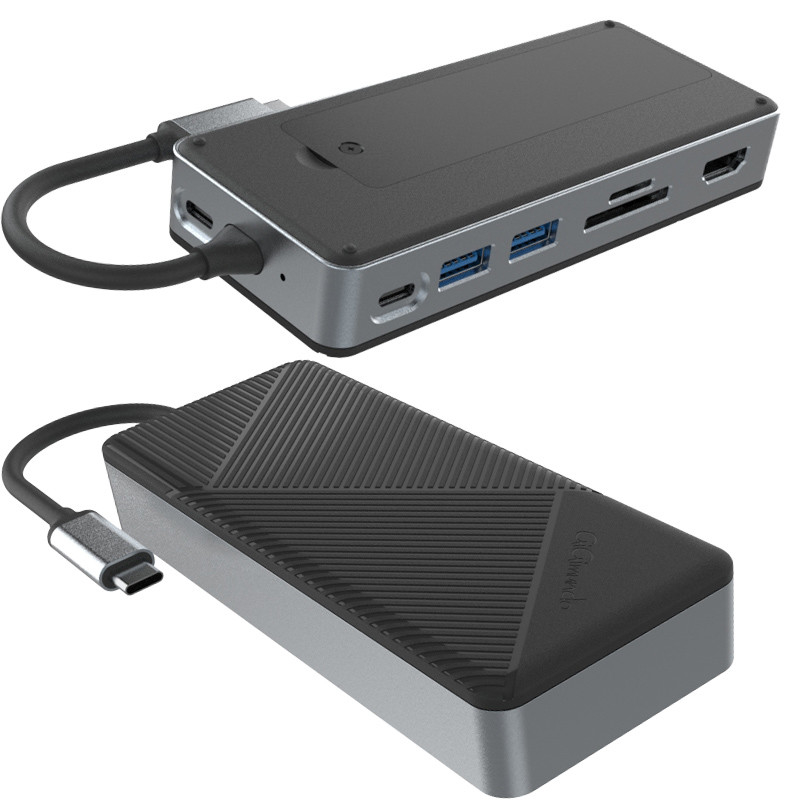 8-در-1 دو USB C هاب ایستگاه اتصال نصب M.2 NVMe / SATA SSD با diaplaylink و فن خنک کننده