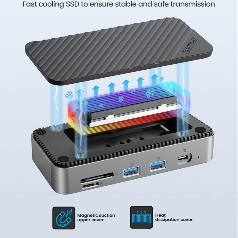USB C Displaylink Docking Station با 10Gbps USB 3.2 Gen2 M.2 NVMe/SATA SSD Reader