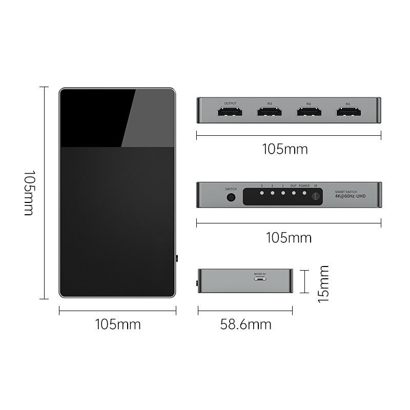 3-در-1 چند ورودی HDMI انتخاب کننده سوئیچ 4k با HDCP 2.2 آلومینیوم ساخت اتوماتیک سوئیچ