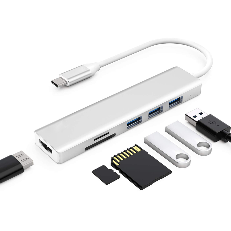 6 پورت USB-C هاب Splitter USB-C Expander قابل حمل USB Adapter Multiport Data Hub