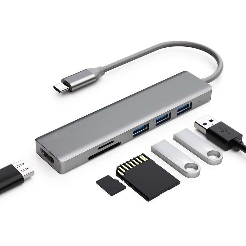 6 پورت USB-C هاب Splitter USB-C Expander قابل حمل USB Adapter Multiport Data Hub