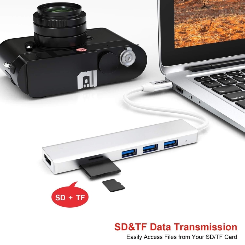 6 پورت USB-C هاب Splitter USB-C Expander قابل حمل USB Adapter Multiport Data Hub