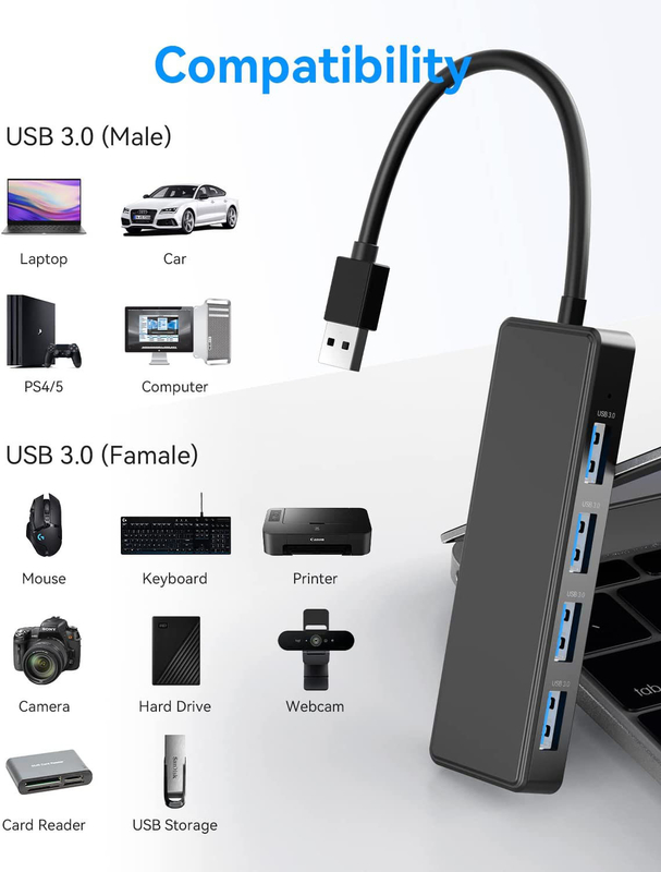 4 پورت USB C هاب آداپتور USB 3.0 هاب Ultra Slim هاب قابل حمل داده انتقال داده قابل اجرا