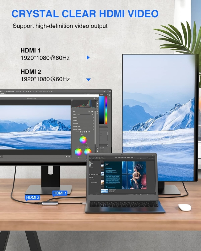 4 در 1 آداپتور USB C دو پورت HDMI به USB3.0 Thunder