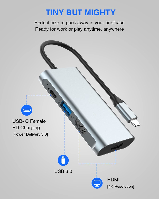4 در 1 آداپتور USB C دو پورت HDMI به USB3.0 Thunder