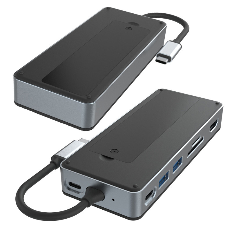 هاب USB C آلومینیومی 9 در 1 ایستگاه اتصال نوع C با محفظه SSD چند منظوره