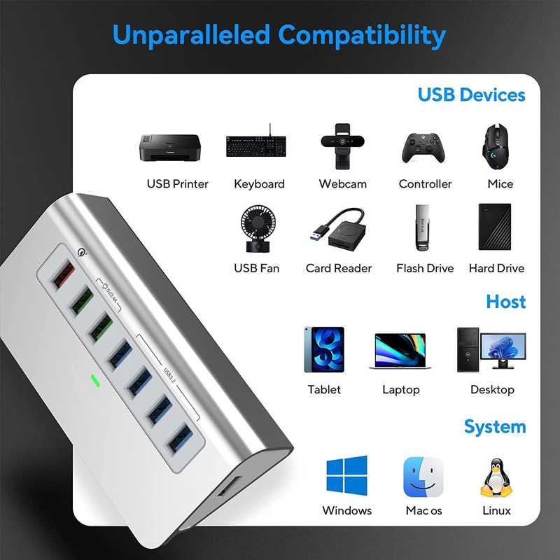 آداپتور USB C 3.2 هاب ژنرال 2 USB C به آداپتور چند پورت USB 30 وات قدرت برای لپ تاپ