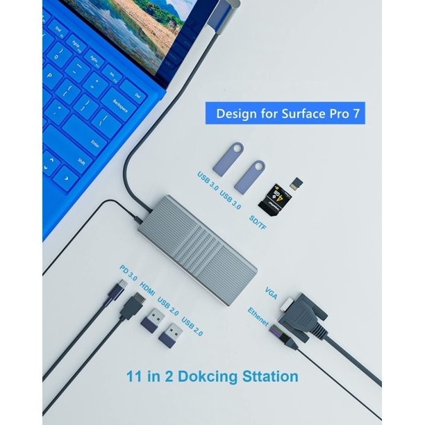 8 در 1 هاب USB Rj45 استیشن اتصال دو نوع C به RJ45 پورت/USB3.0/PD/H-D-M-I/کارت