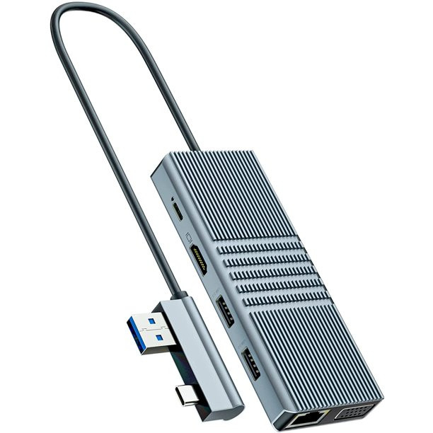 8 در 1 هاب USB Rj45 استیشن اتصال دو نوع C به RJ45 پورت/USB3.0/PD/H-D-M-I/کارت