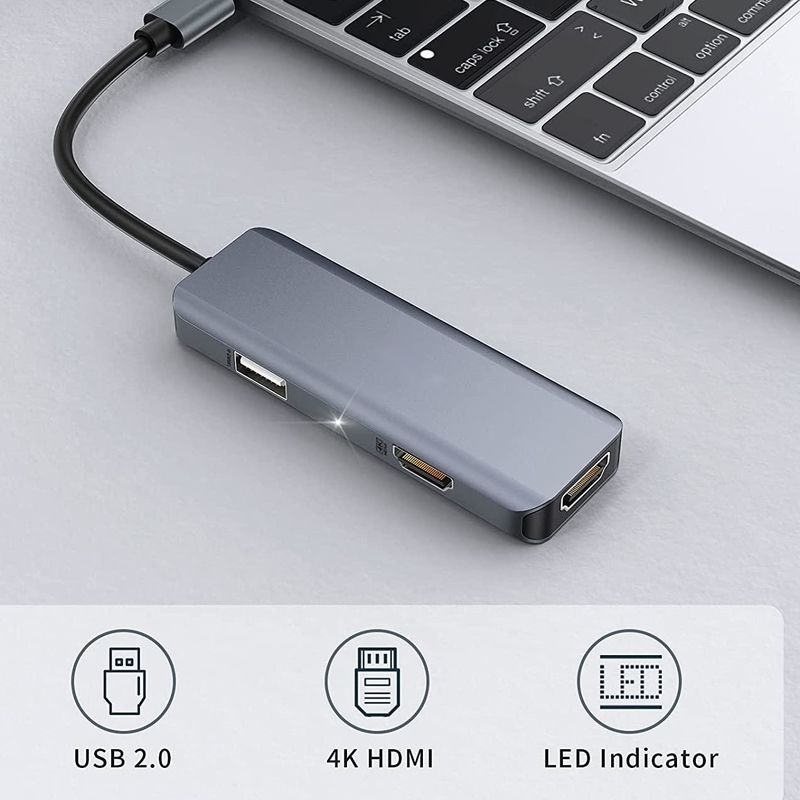 مانیتور دو HDMI USB C Dock Hub آلومینیومی USB C Adapter 3 در 1 Dongle با 4K HDMI
