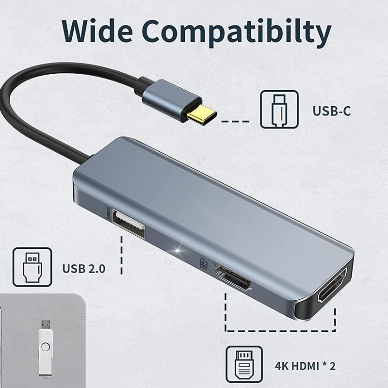 آداپتور دوگانه USB C 3 در 1 دانگل 4K ایستگاه اتصال HDMI سازگار با مک بوک پرو