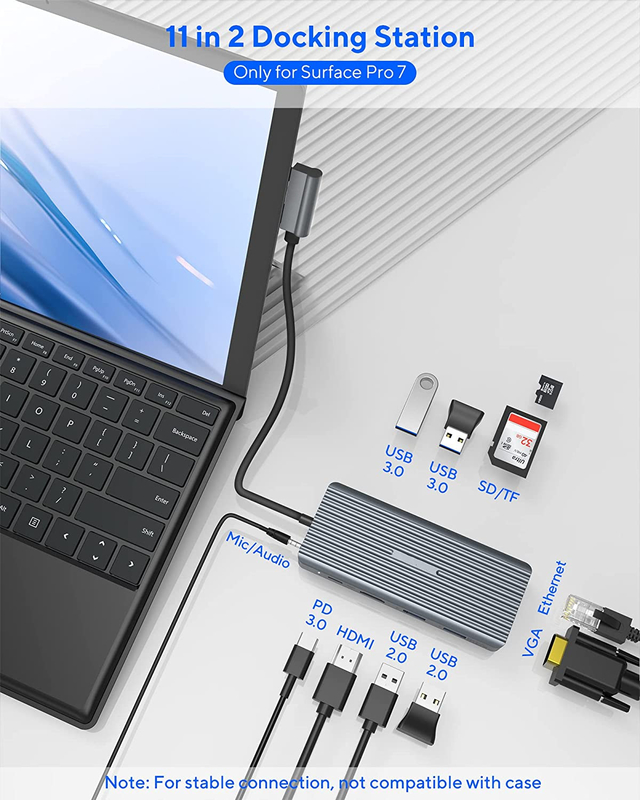 7 در 1 USB C هاب ایستگاه دوگانه با خواننده کارت پرو پد چند عملکردی تبدیل کننده USB هاب برای مک