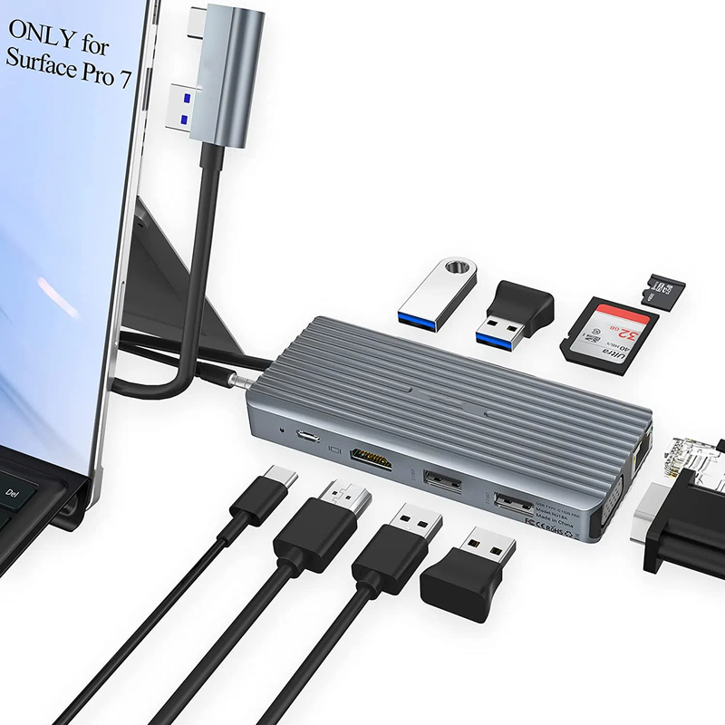 7 در 1 USB C هاب ایستگاه دوگانه با خواننده کارت پرو پد چند عملکردی تبدیل کننده USB هاب برای مک