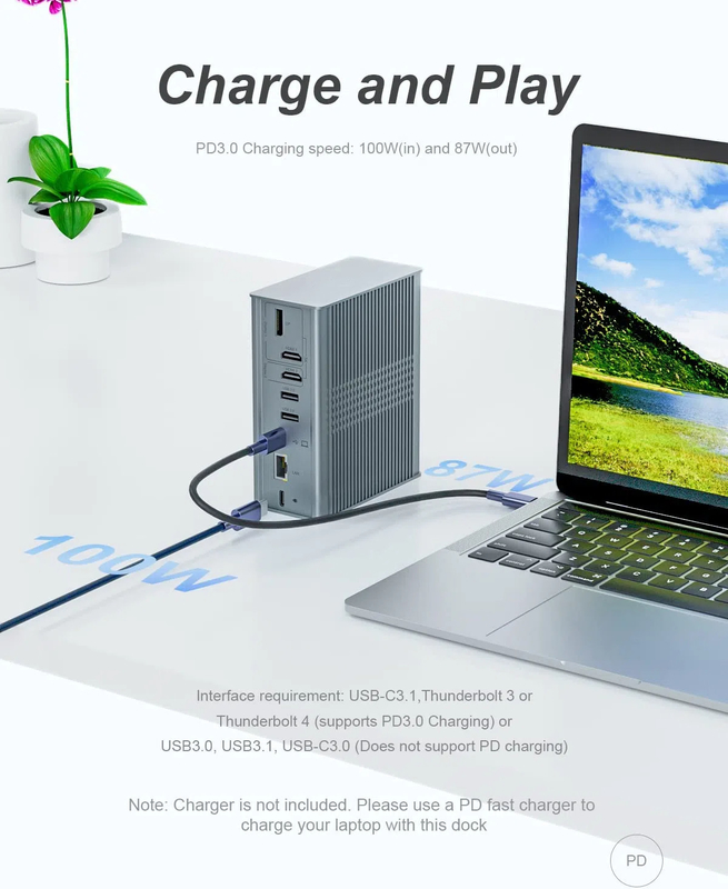 لپ تاپ USB C Docking Station Triple Monitor 16-In-1 USB C Dock با صفحه نمایش
