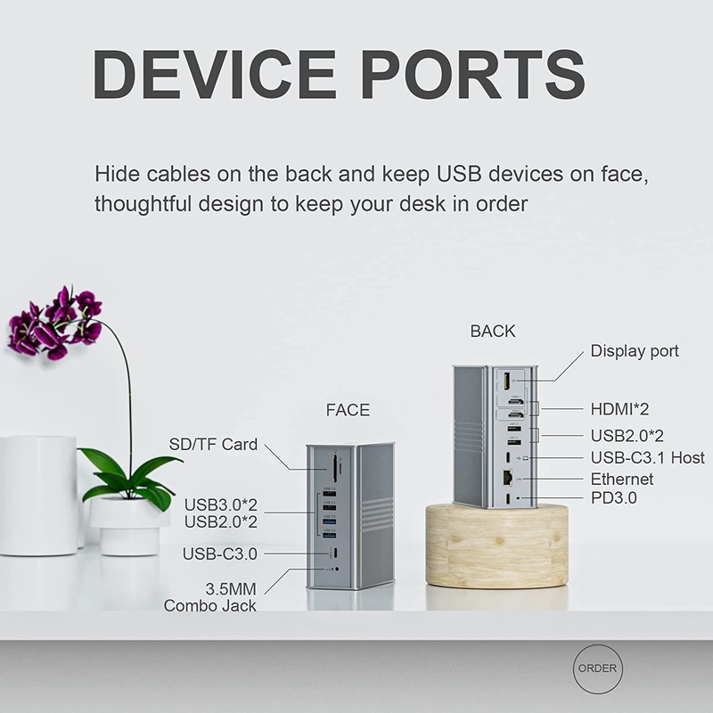 لپ تاپ USB C Docking Station Triple Monitor 16-In-1 USB C Dock با صفحه نمایش