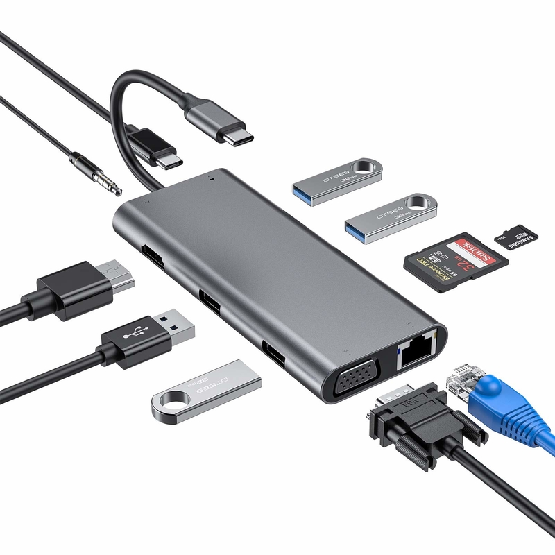 100 وات USB C Adapter قدرت 5 در 1 USB 3.0 Hub TYPE C HDMI 4K 30Hz 5Gbps 100W PD شارژ سریع