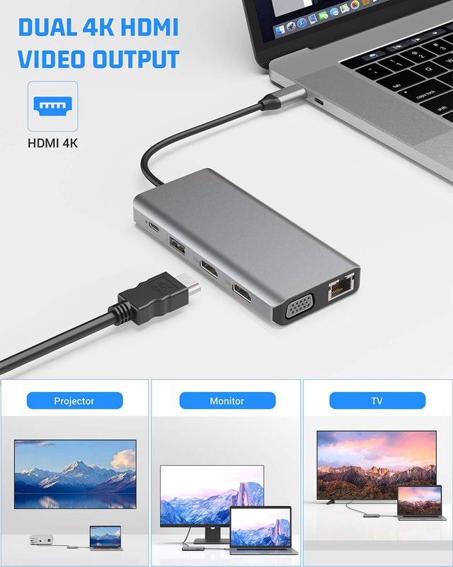 USB C 11 در 1 Multiport Dock Type C Triple USB 3.0 TF Card نوع لپ تاپ USB-C