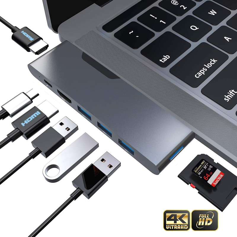 آداپتور چند پورت HDMI 8 در 1 دو کنتاکتور USB نوع C هاب ایستگاه اتصال SD TF کارت خوان 4k ویدیو USB