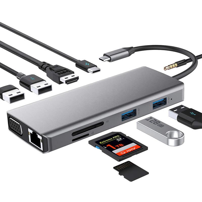USB C Dual Hdmi Hub ICZI USB C Hub 11 در 1 آداپتور چند پورت USB C با 2 HD 4K 30Hz 4 USB