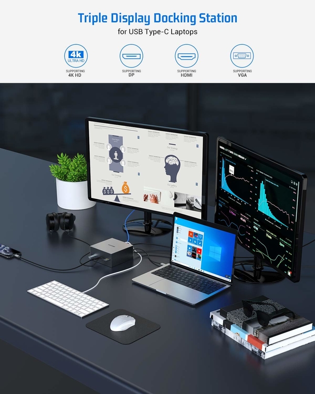 تاندربولت مانیتور 4k تاندربولت USB-C دوگانه HD 4K Docking Station 16-In-1 Hub Adapter MST مک بوک و دسکتاپ