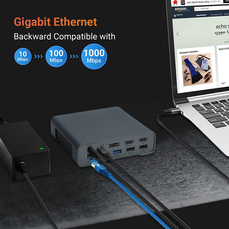اتصال USB هاب آداپتور USB Type-C 4K 60Hz مانیتور HDMI Ethernet RJ45 ایستگاه اتصال