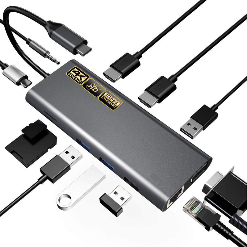 آداپتور USB C 13 در 1 هاب HDMI 4K نوع C به HDMI 4K USB 3.0 2.0 PD تبدیل شارژ