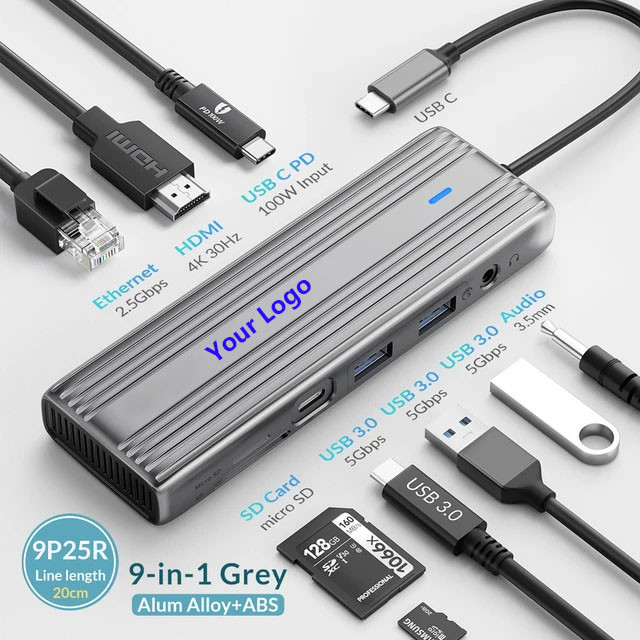 USB C Hub با 4K HDMI و USB 3.0 با سرعت بالا سازگار با ویندوز مک
