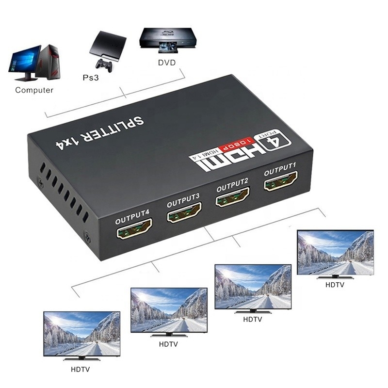 حرفه ای HDMI Splitter 1x4 Full HD 3D 1080P 4 پورت تبدیل کننده برای تلویزیون زن-زن